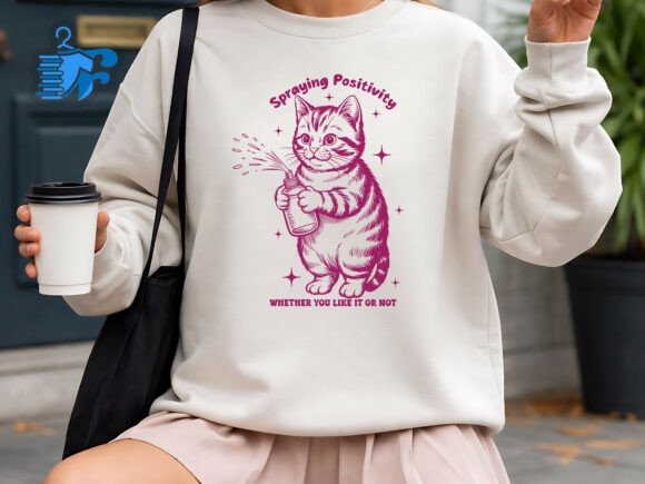 Funny Cat Spraying Positivity Design Review